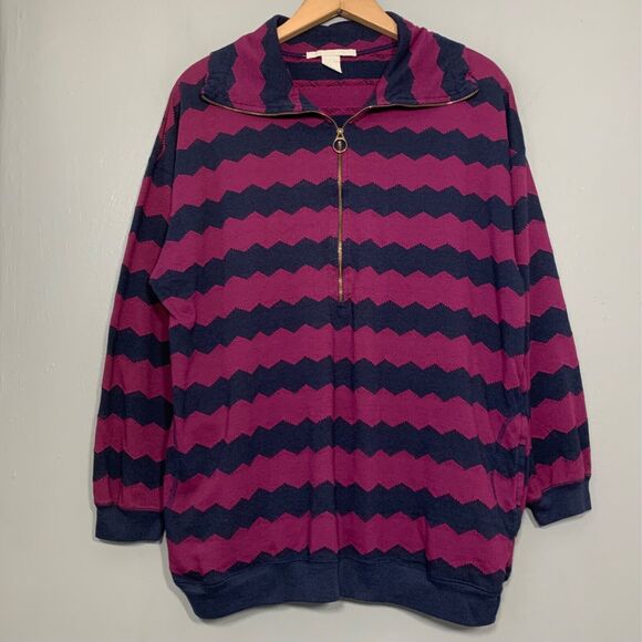 Vintage The Limited Womens Size Medium 1/4 Zip Preppy Retro Striped Sporty Top - Picture 1 of 7